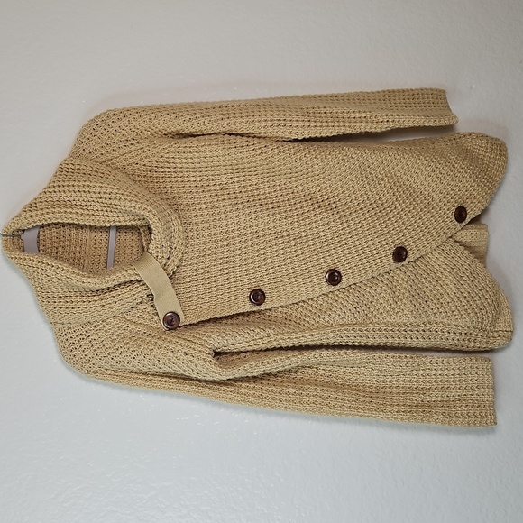 Cozy Tan Knit Sweater with Button Detail | Asymmetrical Cowl Neck Size M - Picture 1 of 11